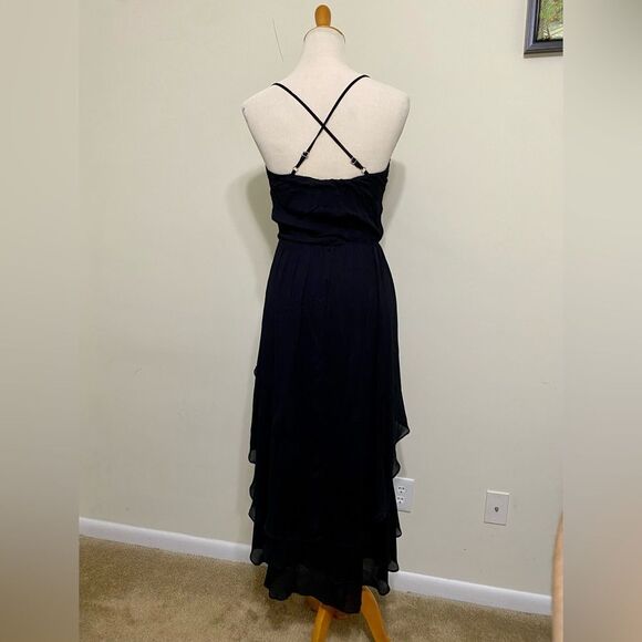 GUESS Chiffon Maxi Dress Ruffled high-low hem Asymmetrical Black size XS - Picture 9 of 17